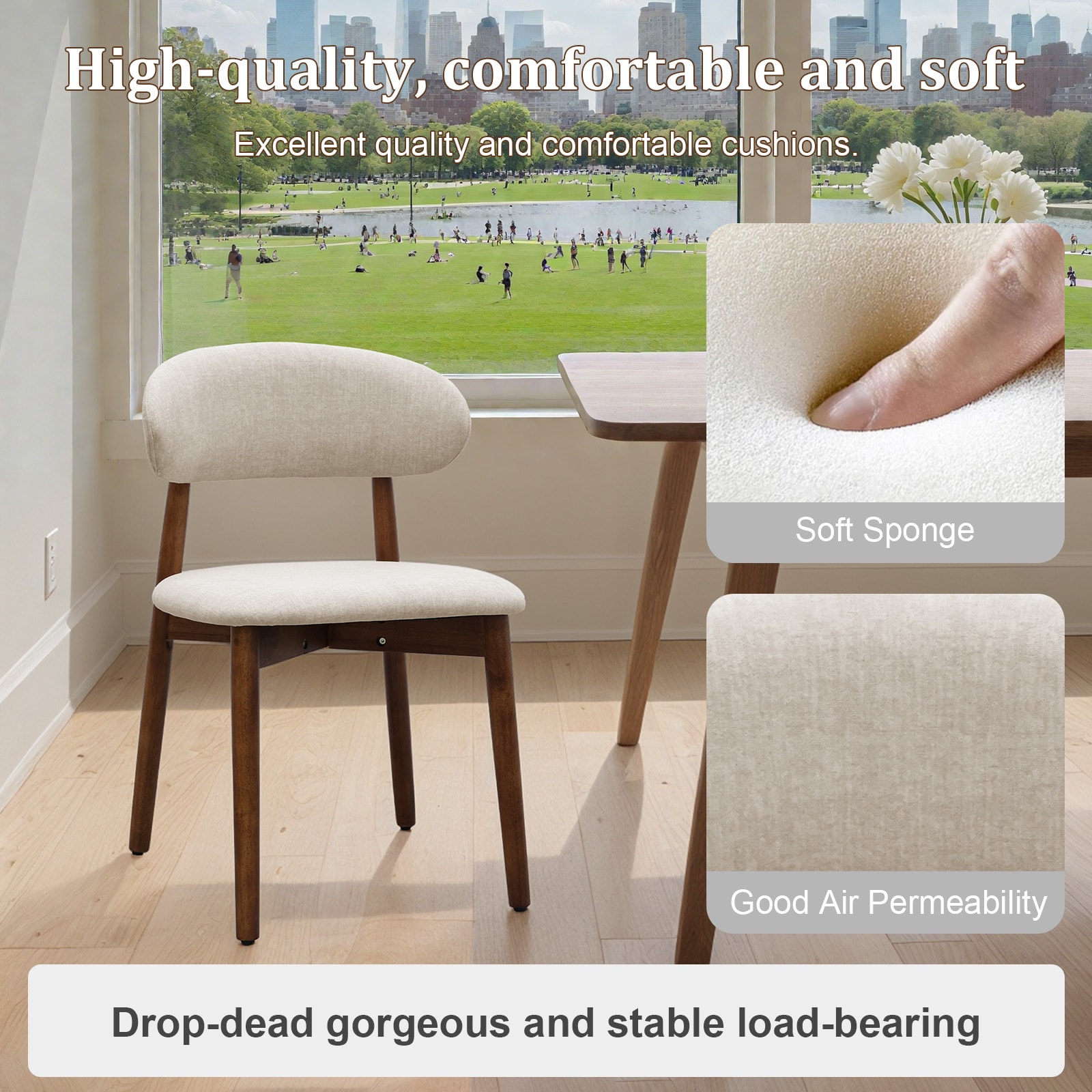 Warm Grey Flannelette Upholstered Dining Chair With Walnut Solid Wood Legs, Armless Chair Set Of 4 For Kitchen, Restaurant, Living, Meeting Room_maomaolike.com